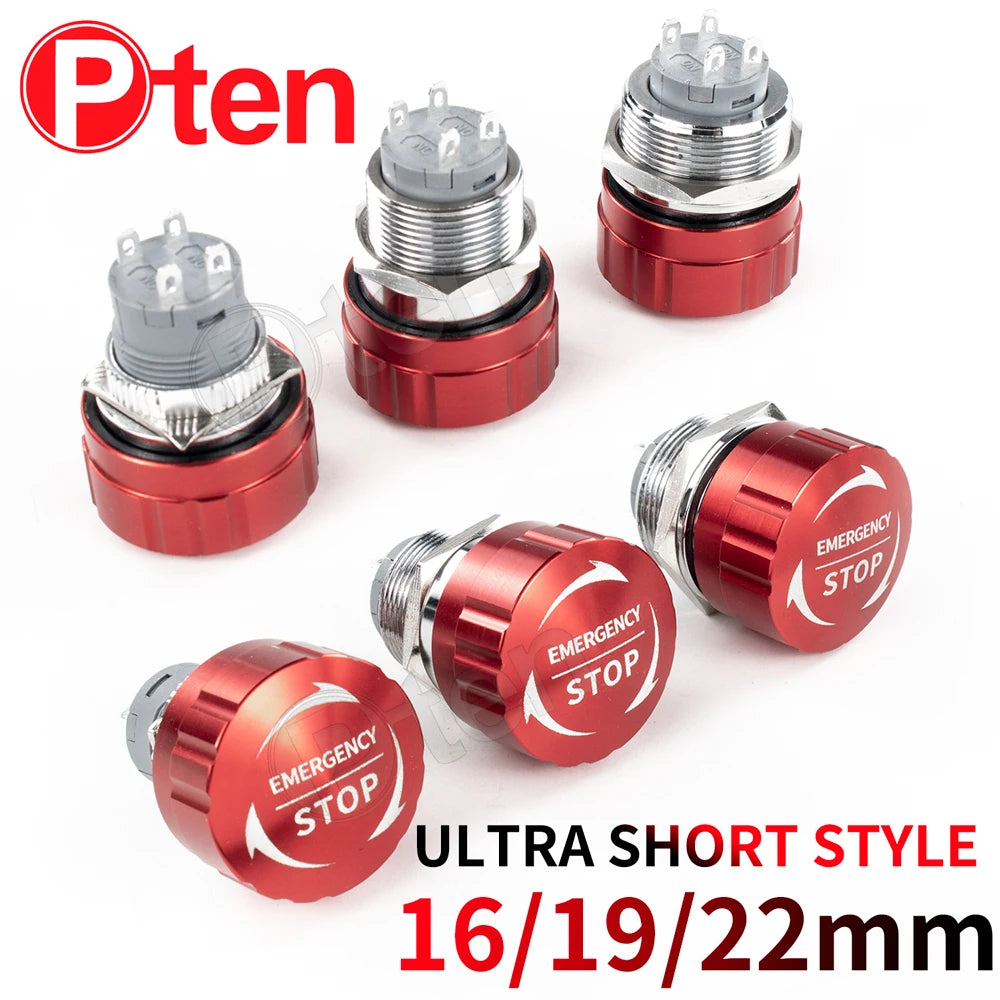 16 16 22mm Ultra Short Style metal emergency stop button switch waterproof mushroom head Rotation reset Anti-slip with lights