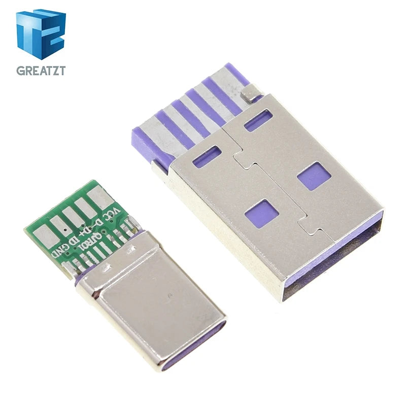 1/5Set PD Fast Charge Type-C USB 65W 5A  Male Connector Welding With 5Pin PCB + Type A Male 5Pin USB DIY OTG Data Charge DIY KIT