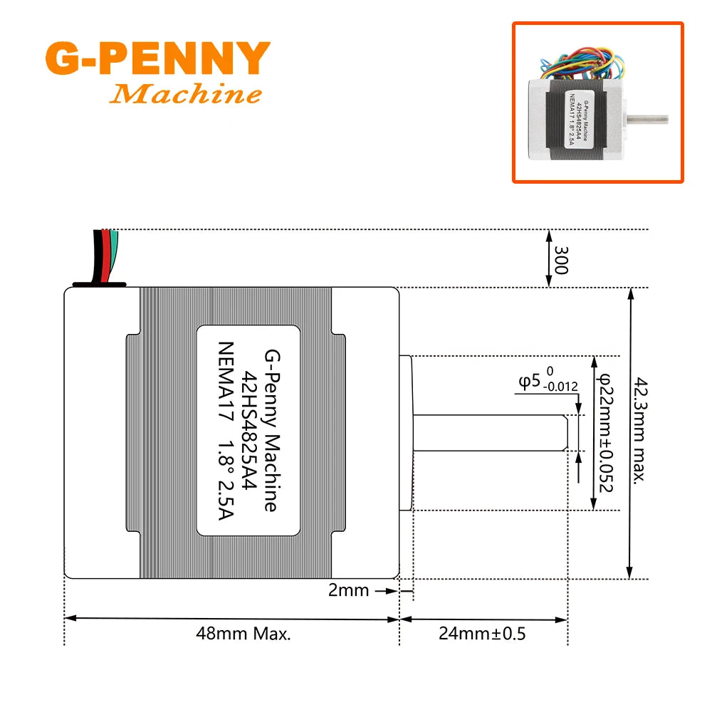 G-Penny Nema17 42HS4825A4 Stepper motor 2.5A 0.50N.m 71OZ-IN 1.8 degree 4-Lead For 3d printer cnc