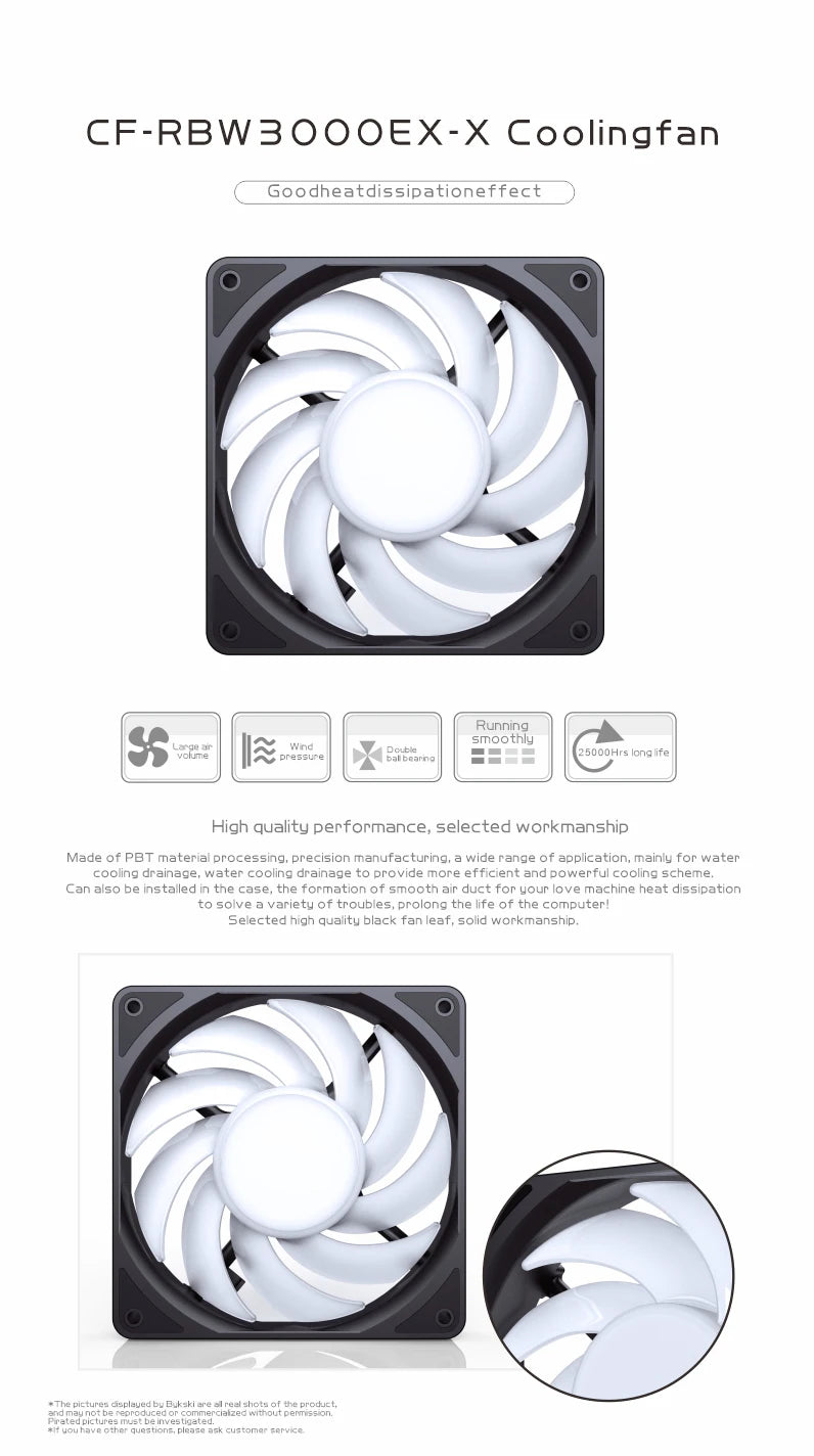 Bykski 120mm Fan Use for Water Cooling Radiator Computer PC Case 3008RPM Heatsink  Support PWM  CF-AP3000EX-X / CF-RBW3000EX-X