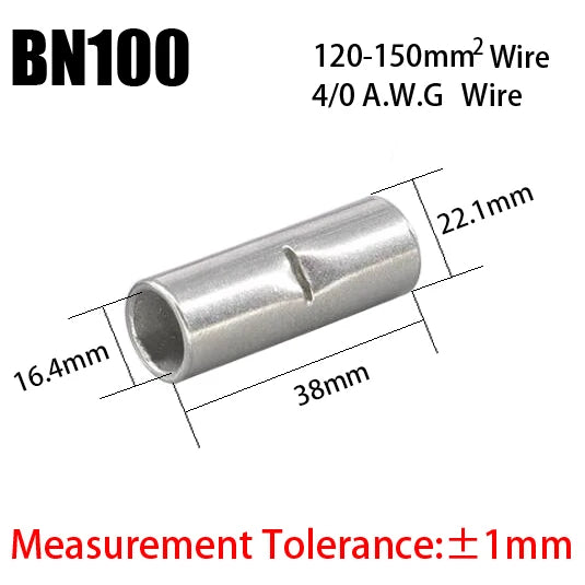 BN Copper Electrical Wire Cable Connection Crimp Sleeve Tubular Ferrule Lug Connector Non-Insulated Tube Butt Splices Terminal