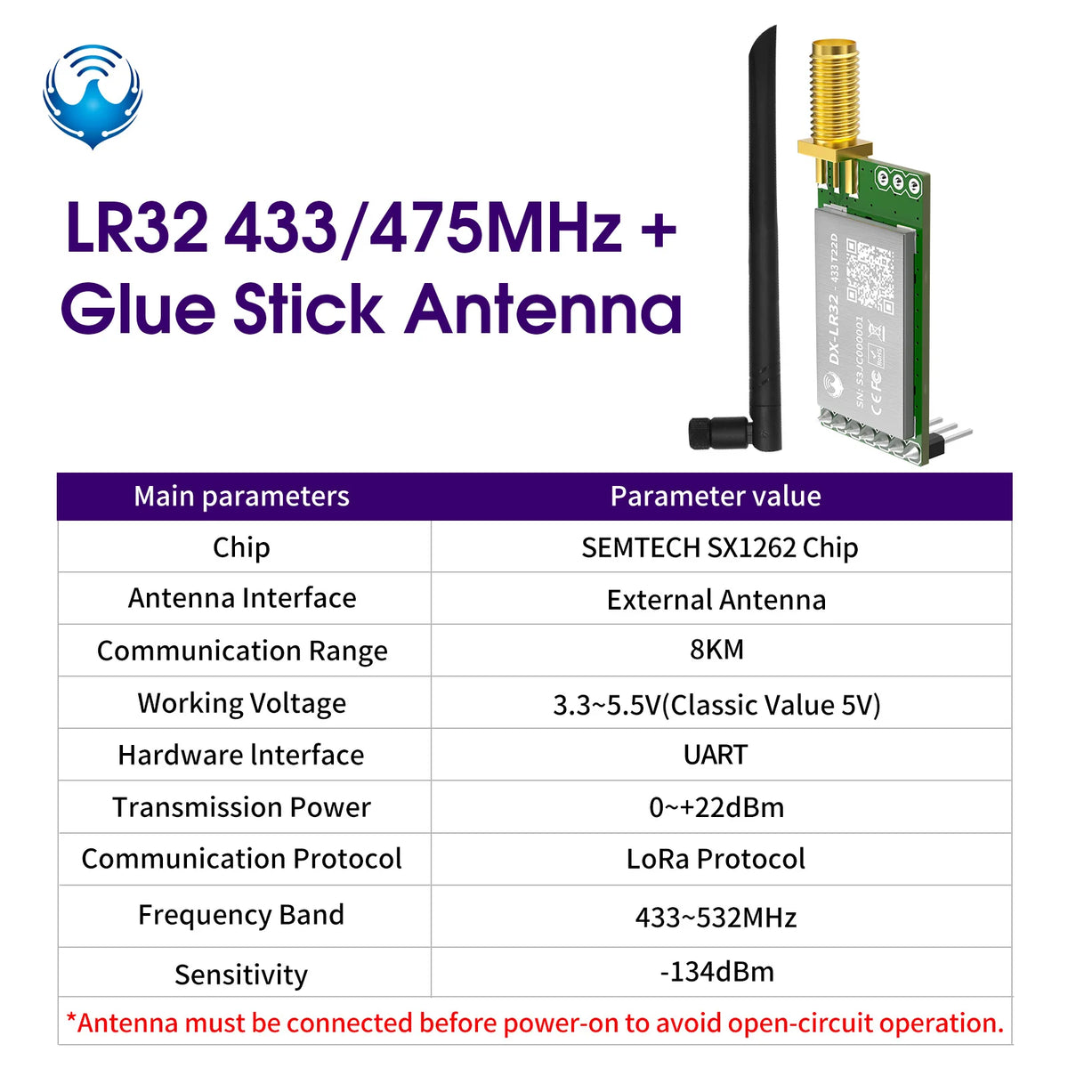 DX-LR32 SX1262 LoRa UART Module AT Command 5KM Range 432-533/850-949MHz No Programming Needed CE FCC Arduino