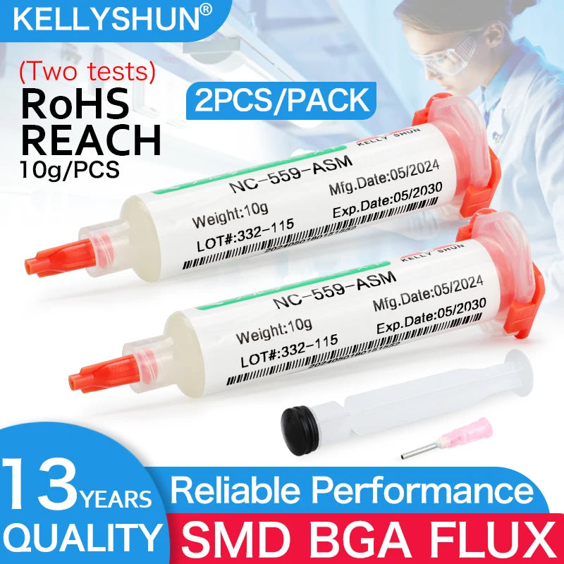 Flux 100% Original KELLYSHUN PCB Soldering Flux 10ml Needle Tube Welding Flux No-Clean Soldering Paste NC 559 558 652 Solder