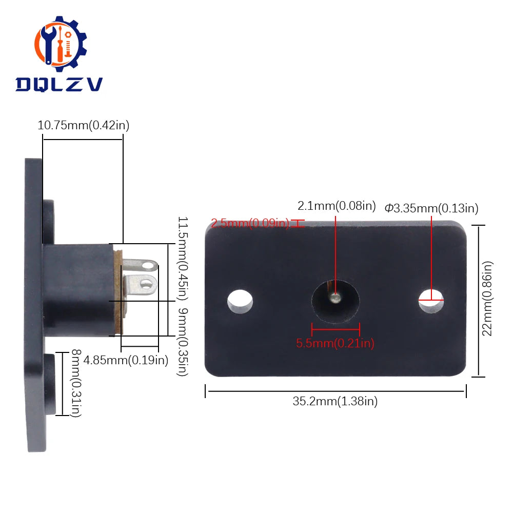 DC-019A DC Power Socket Interface With Screw Holes Black Connector 5.5X2.1mm Female Adapter Equipment Product Charging Port