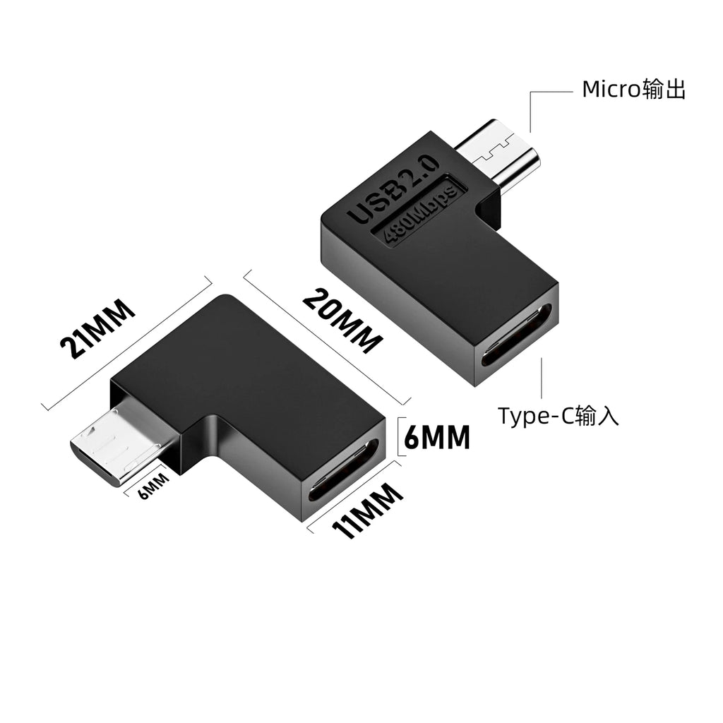 Micro USB Adapter 90 Degree Right Angle Male to Type C Female Connector for Laptop PC USB Chargers Extension Converter