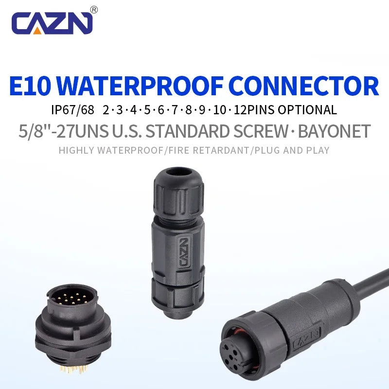 CAZN Plastic Straight Angled Male Female Circular Connectors E10 Waterproof Bayonet Connector 2-12 Pin with Unshielded PVC Wire