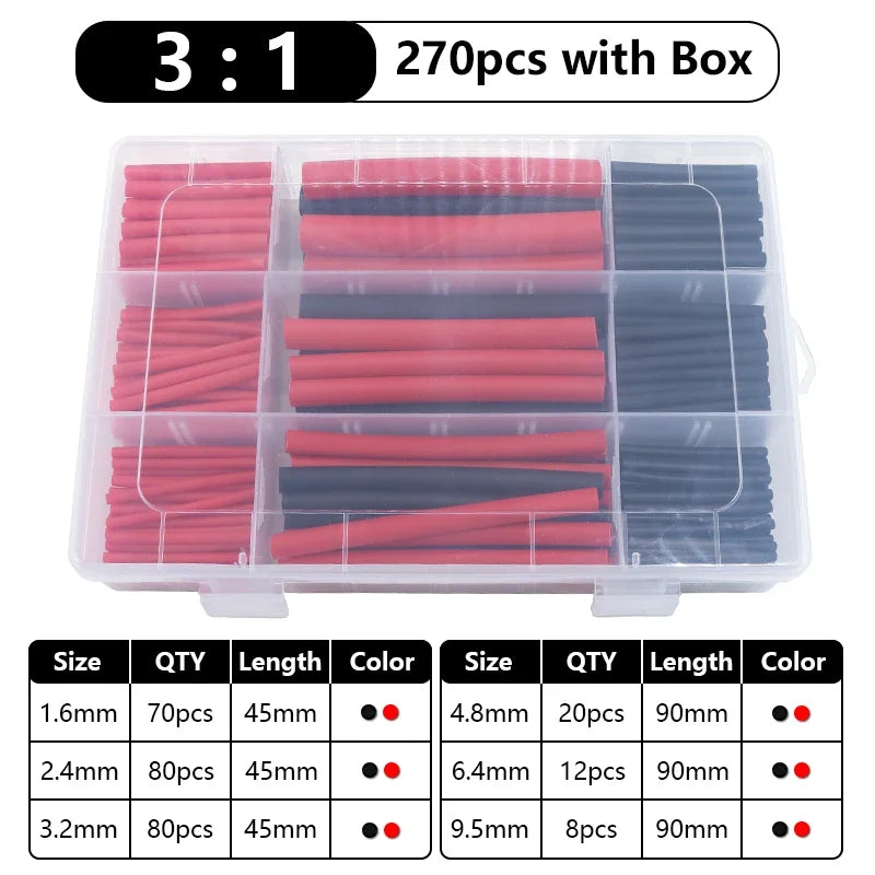 102-750pcs 2:1 Thermoresistant Tube Heat Shrink Wrapping Kit Assorted Wire Cable Insulation Sleeving 3:1 Heat Shrink Tube Set