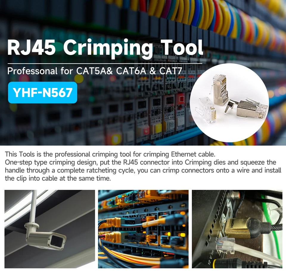 RJ45 Crimping Tool for Cat5/Cat6/Cat7 Ethernet Cables YHF-N567 Pliers Ratcheting for Precise Effortless Network Cable Crimping