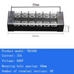 TB15A 25A 45A Copper Wiring Terminal Block 3/4/5/6/8/10/12 Position Electrical Connector Board Current Terminal Strip