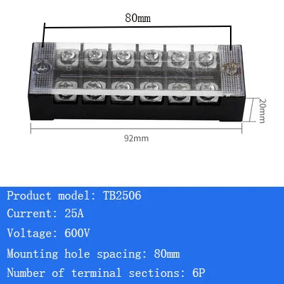 TB15A 25A 45A Copper Wiring Terminal Block 3/4/5/6/8/10/12 Position Electrical Connector Board Current Terminal Strip
