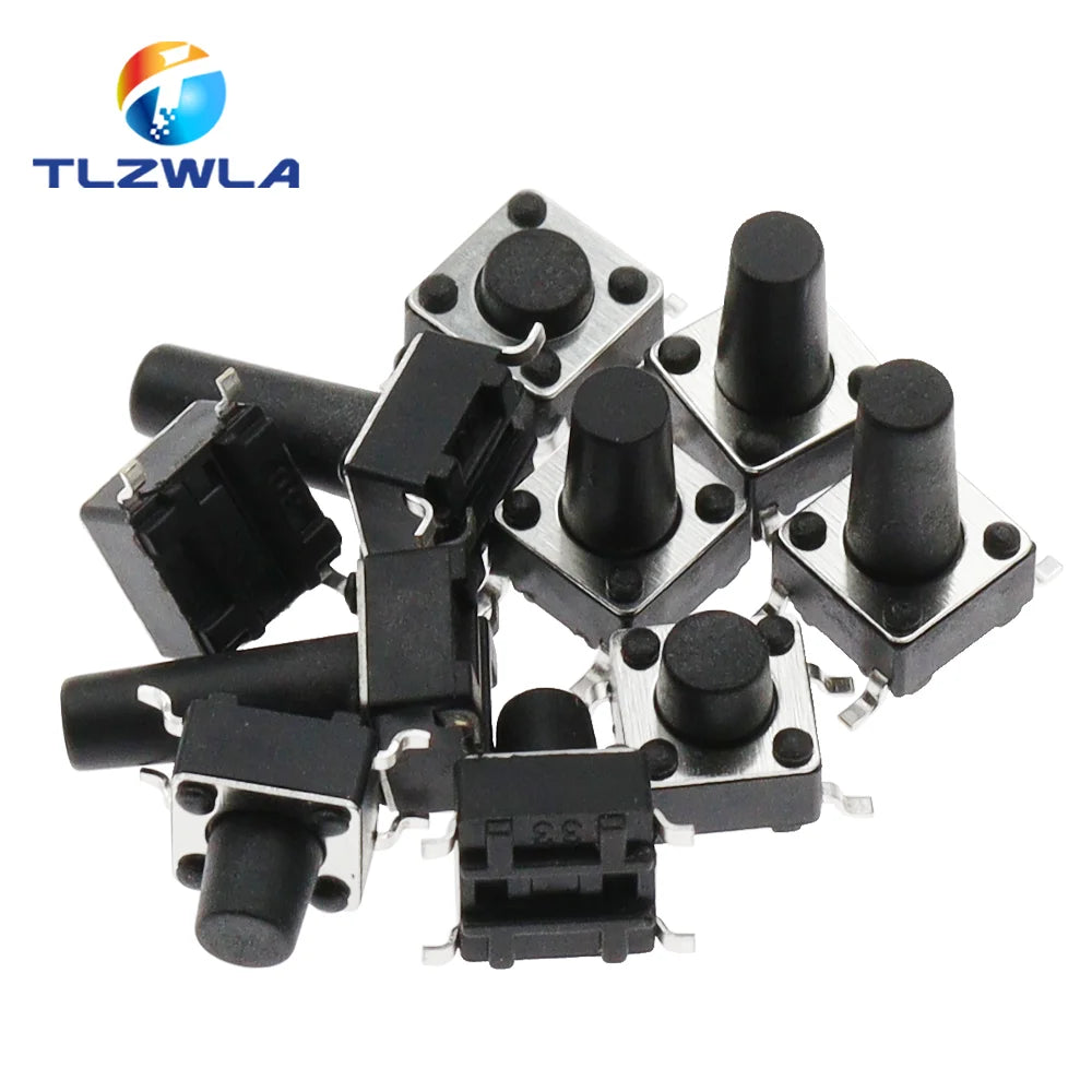 20PCS Tact Push Button Switch 12V Copper 4Pin SMD Micro Switch 6X6X5 4.3 5 5.5 6 7 8 9 10 11 12 13 15MM TV Toys Home Use Button
