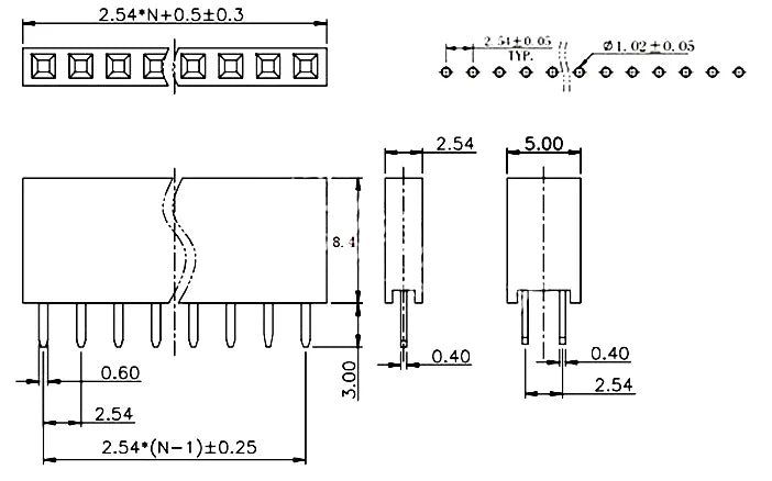 10PCS 2.54mm Single Row Female Pin Header 1×2/3/4/6/8/10/16/40Pin Colorful Socket for PCB Board & Prototyping