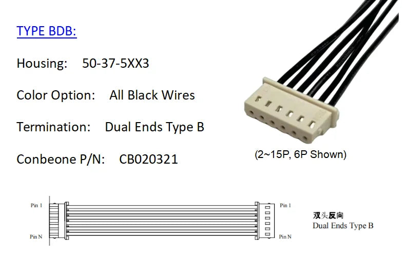 50375063 Wire harness, MOLEX Mini-SPOX 2.50mm Pitch OTS Cable,50-37-5063， 6P,   5264-06, Off The Shelf