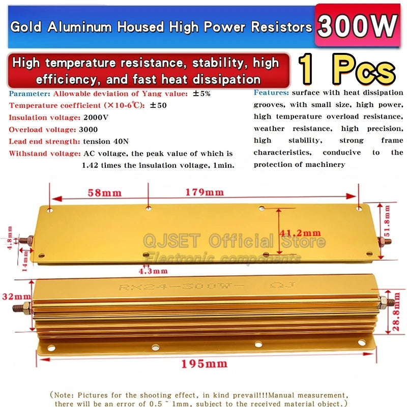 1Pcs 300W RXG24 High Power Gold Aluminum Housed Resistor/Current Limiting Precharge Decoder Resistor 0.1 3 4 5 20 10 Ohm 10K Ohm