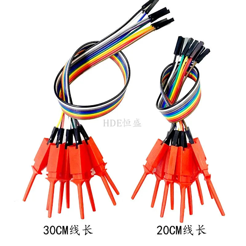 10Pcs Test Hook Clips with 20/30cm Male Header Jumper Wires & SOIC IC Grabber, Test Hook Clips to Dupont Wire for Power Supply