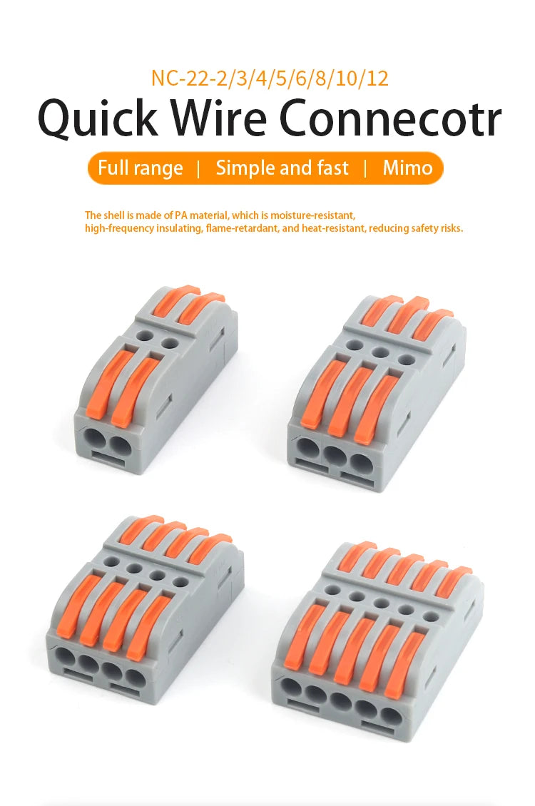 Quick Press Type Electrical Wire Connector Push-in Lever 2-12 Pin Compact Wiring Terminal Universal Splitter Cable Connectors