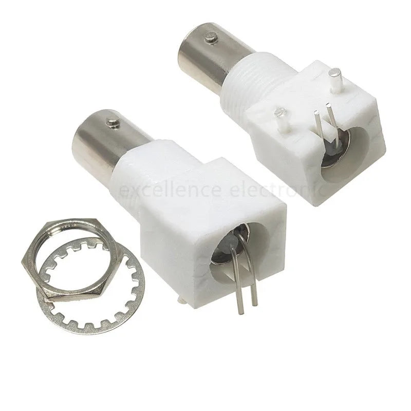 5pcs BNC Female Right Angle Panel Mount Plastic Type White PC Board PCB With Nut Bulkhead Connector