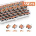 55PCS/100Pcs Electrical Wire Connector Kit 2/3/4/5 Port Lever Compact Splicing Terminal Block Reusable for Electrical Wiring