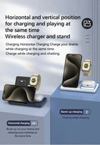 3 in 1 Wireless Charger Stand Foldable 30W LED Fast Charging Station For iPhone 16 15 14 13 12 Apple Watch 9 8 7 6 5 Airpods Pro
