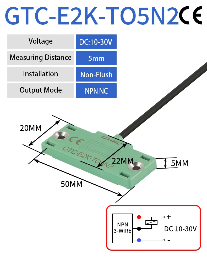 GTRIC Capacitive Proximity Sensor Square Matrix Switch CBN5-F46-E0/1/2/3 12-24V DC 3-wire NPN PNP NO/NC Sensing Distance 5mm