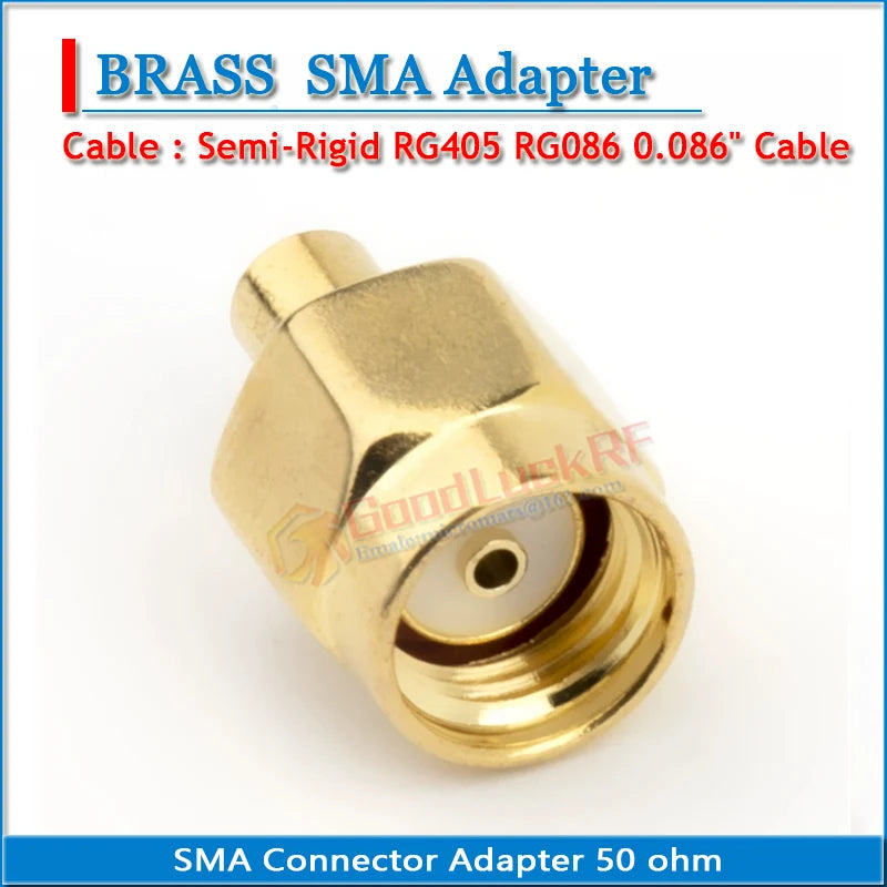 RPSMA RP-SMA RP SMA Male Plug Solder For Semi-Rigid RG405 0.086' Cable Jack Copper GOLD Straight 50 ohm RF Connector Adapter