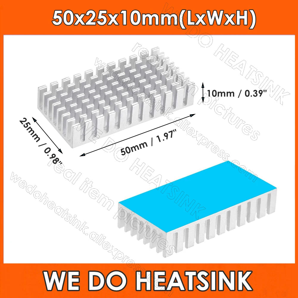 WE DO HEATSINK 50x25x10mm Heatsink Aluminum Black Anodize Heat Sink Cooler With Blue Thermal Pad
