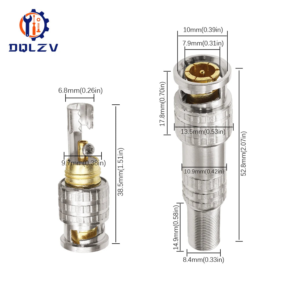 BNC JR-B25 Male Solderless BNC Connector for Security Cctv Camera System Wired Cctv Camera Security System Kit