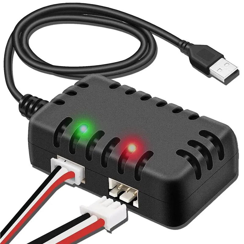 ABNR 2X 7.4V Lipo Battery Charger - RC Car Balance Chargers USB Cable 2-In-1 With XH-3P Plug 1A For 2S Batteries RC Cars