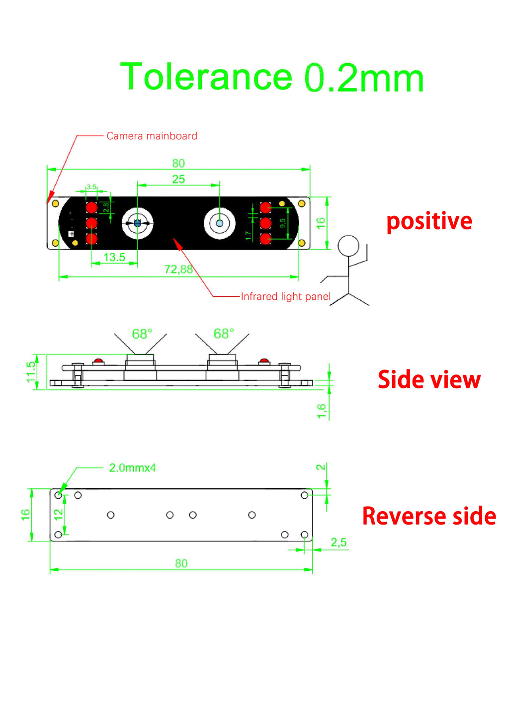 1920 X 1080 2MP Full HD Dual Lens USB Camera Module 1080P Fixed Focus With IR LED 68 Degree Lens Face Recognition AI