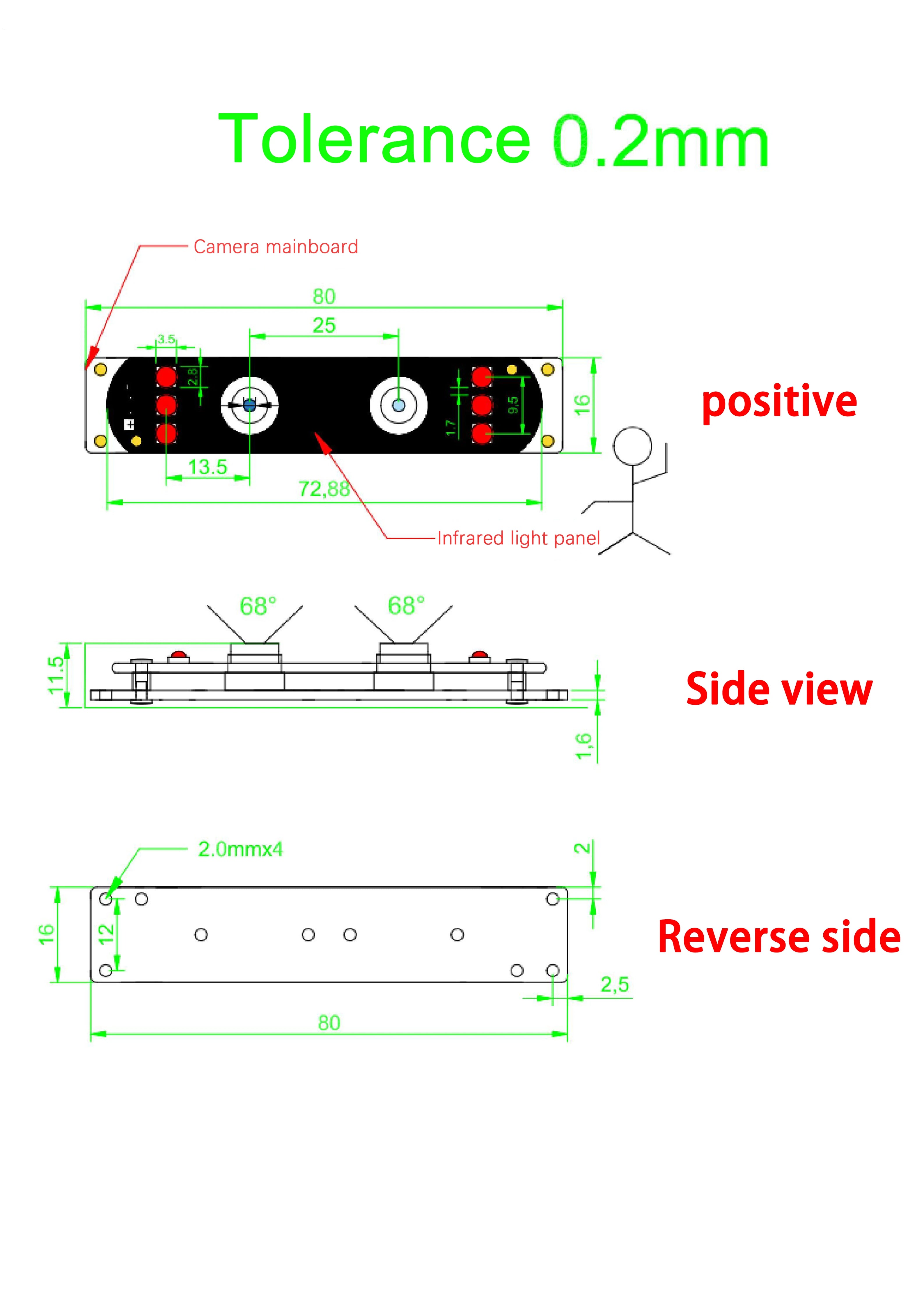 1920 X 1080 2MP Full HD Dual Lens USB Camera Module 1080P Fixed Focus With IR LED 68 Degree Lens Face Recognition AI