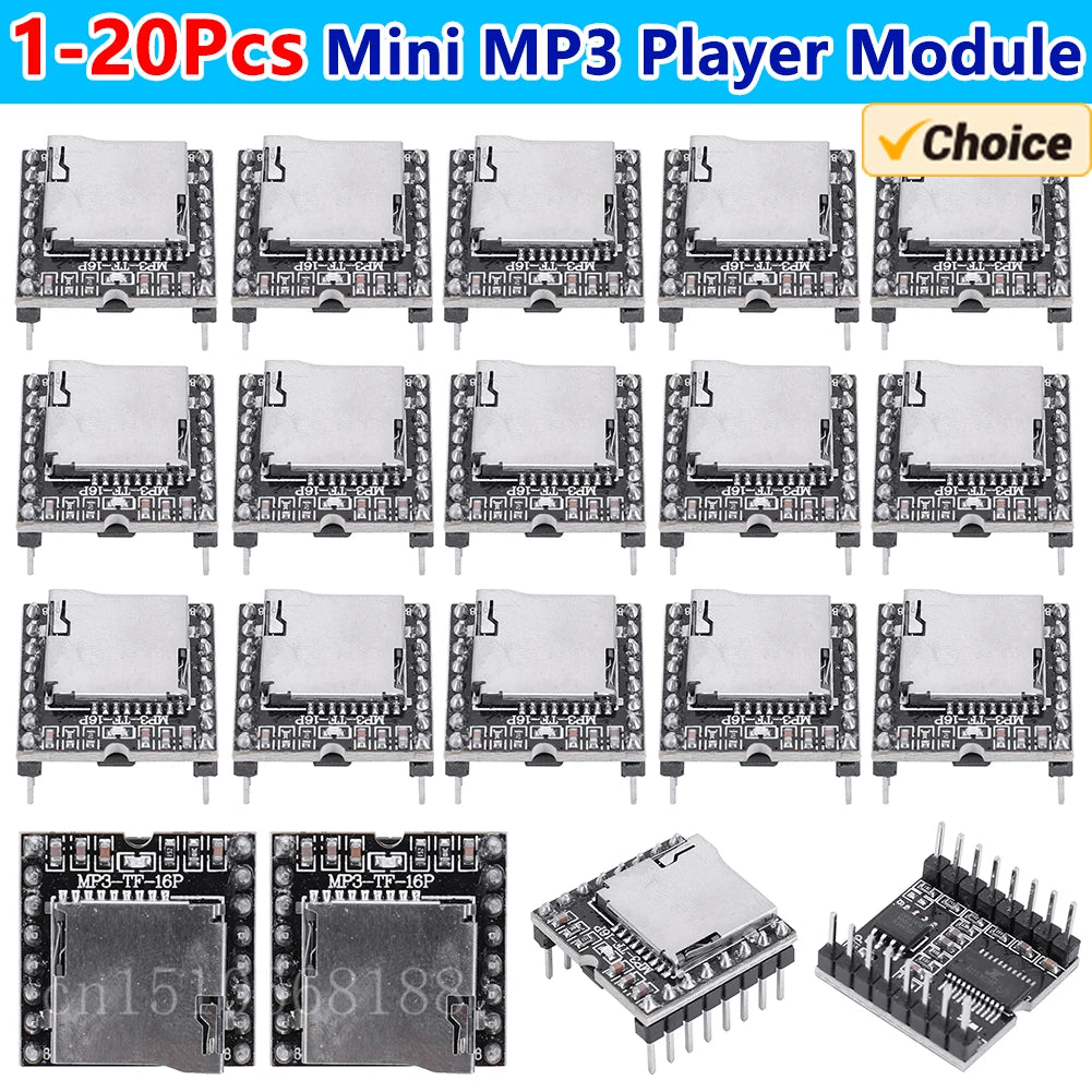 DFPlayer Mini MP3 Player Module TF Card U Disk Mini MP3 DF Player Audio Voice Module IO/Serial Port/AD MP3-TF-16P for Arduino