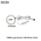 1pcs DC5V Dimmable SMD5730/2835 Led Ring White Color Lamp Bead 10W 12W LED Light Board White Warm Light with 2M cable
