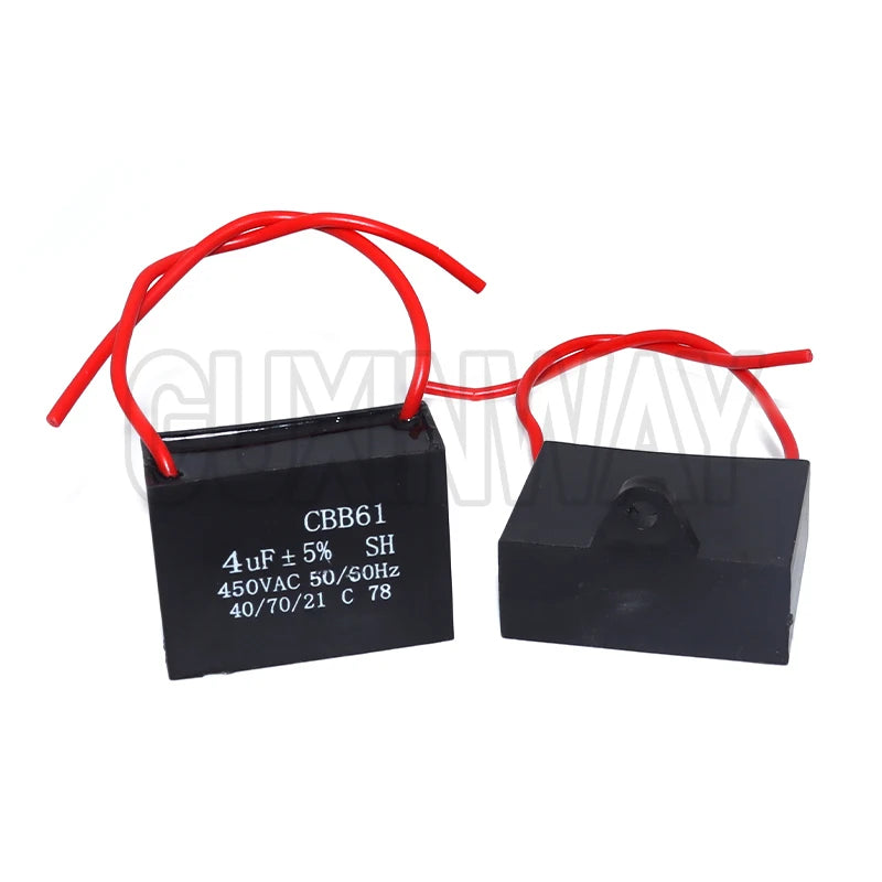 CBB61 Fan Capacitor 450V 1UF 1.2UF 1.5UF 2UF 2.5UF 3UF 4UF 5UF 6UF10UF Ceiling Fan Motor Run Rectangle Capacitor CBB61