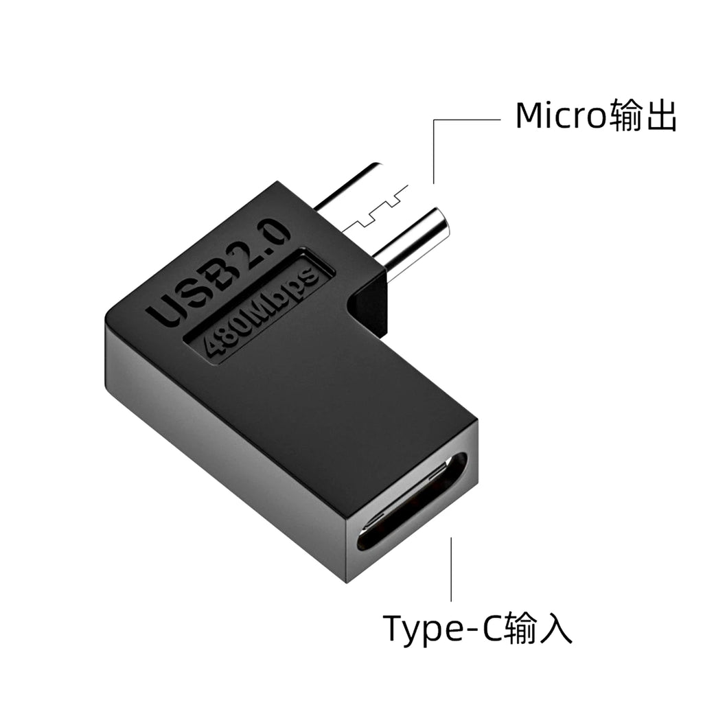 Micro USB Adapter 90 Degree Right Angle Male to Type C Female Connector for Laptop PC USB Chargers Extension Converter