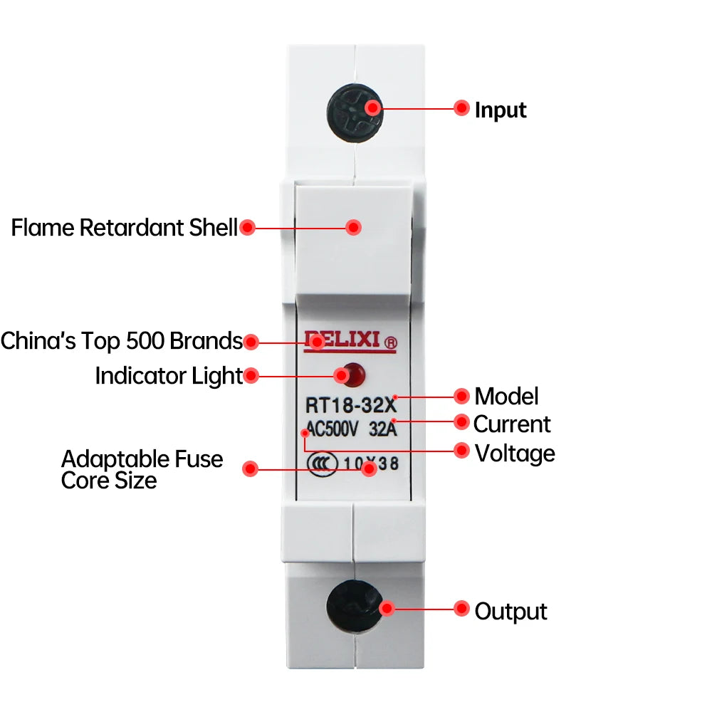 DELIXI RT18-32 1P Series Fuse Fusible Core Kit 500VAC 2-32A Ceramic Fuse NH00/gG Type For Circuit Breaker and Load Protection