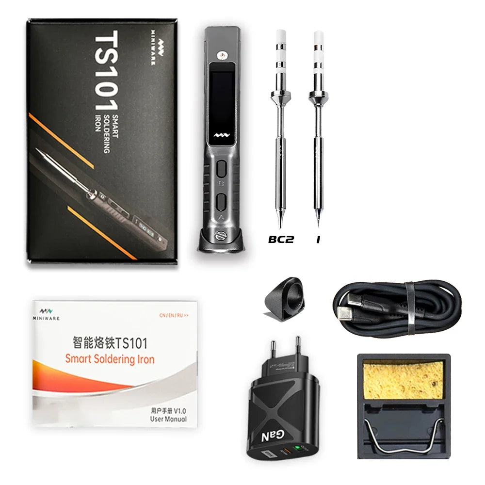 Original TS101 Soldering Iron 65W Mini Programmable Thermostat LCD Displays TS100 Soldering Iron Upgrade with PD Plug Tip Set