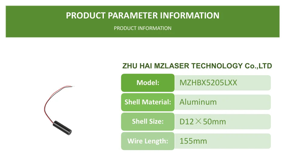 Economical Compact Green Line Laser Diode Module 520nm D12mm 5mW 3V 5V 12V 24V Industrial Grade for Woodworking Machinery