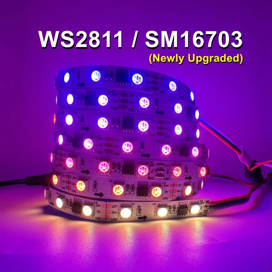 WS2811 SM16703 5050 RGBIC Led Lights DC12V 24V RGB Led Strip Light IP65 IP68 Waterproof Smart Pixels Magic Light Black White PCB