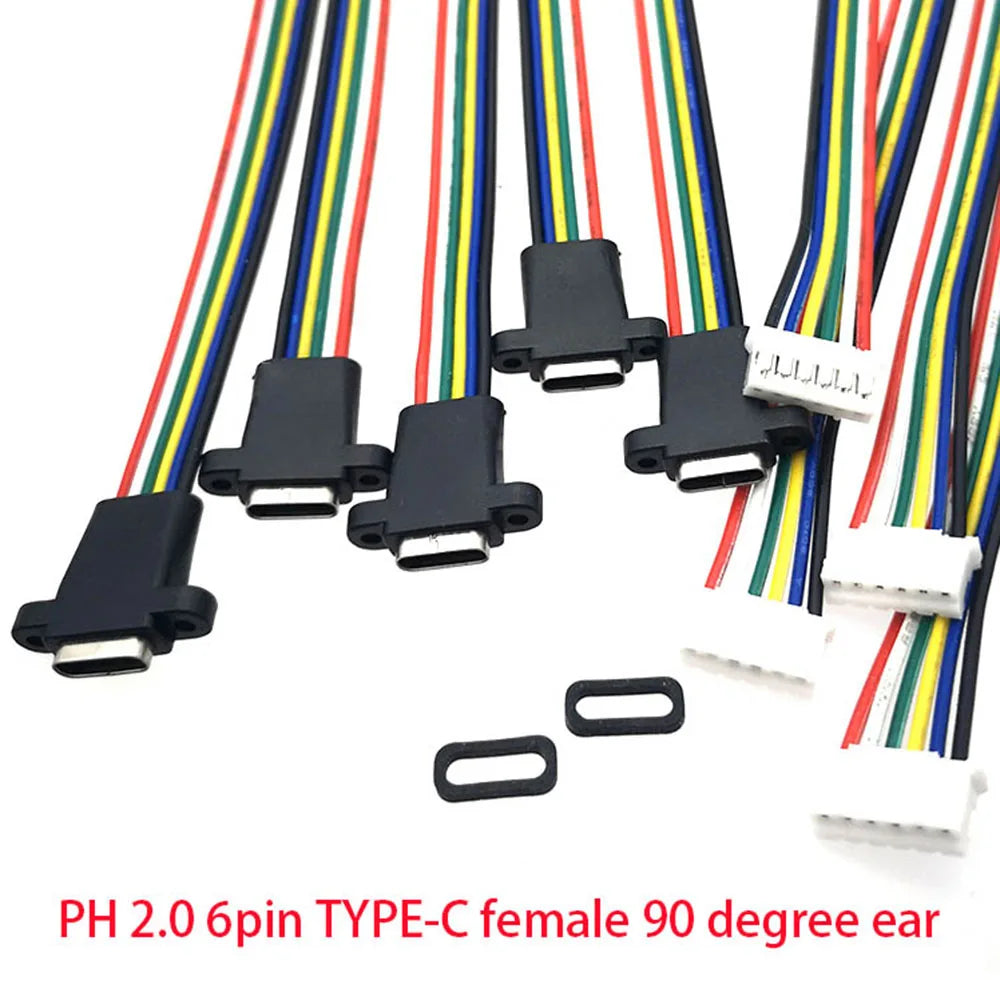 5pcs Type-C USB 3.1 Connector 2Pin 4Pin 6Pin Welding Wire Female Socket Rubber Ring High Current Fast Charging Port