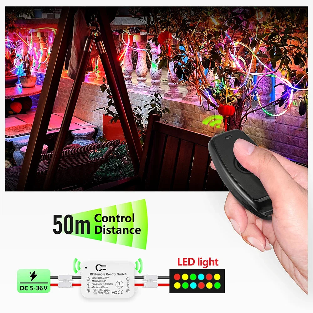 433Mhz Wireless Remote Control Switch DC 6V 12V 24V 30V 36V 10A Mini RF Relay Receiver,50m Transmitter for Pumps Light LED Fan