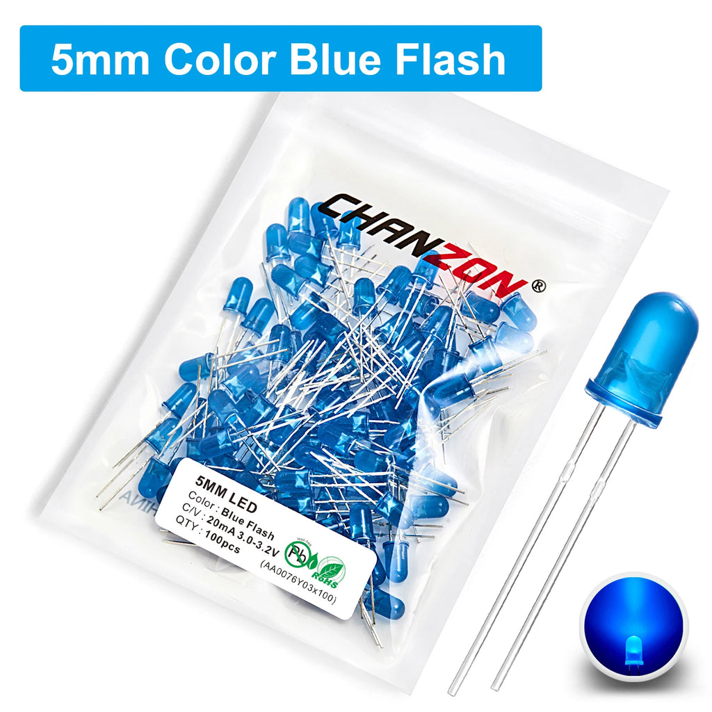 100Pcs 3mm 5mm Led Diode Flashing White Red Green Blue Yellow RGB Fast Slow Flash Diffused Clear Color Changing Light Emitting