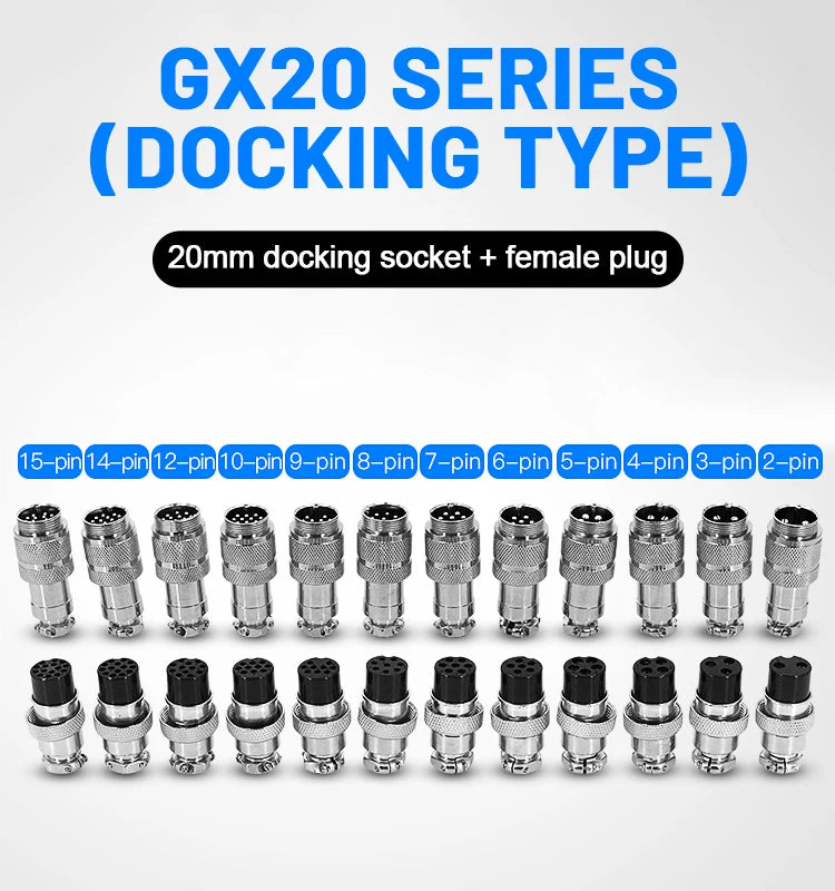 5/10Set GX12 GX16 GX20 Aviation Connector 2 3 4 5 6 7 8 9 10 12 14 15 Pin Docking Fixing Circular Metal Male Female Plug Socket