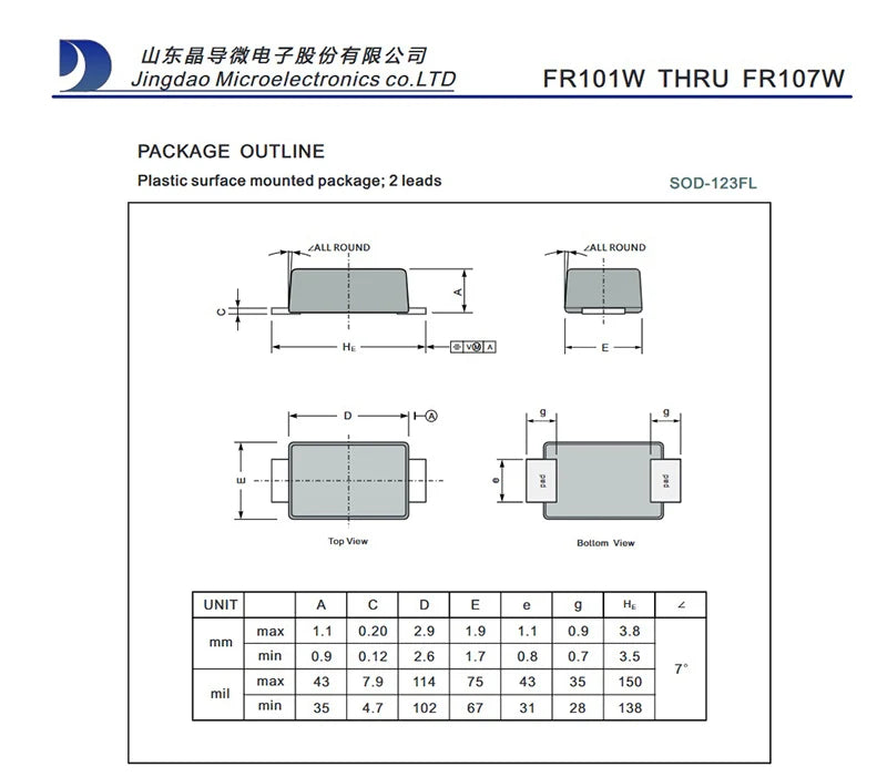 100pcs FR107W 1206 SOD-123FL F7 SMD Fast Recovery Rectifiers Ultra-Thin New Original 1N4007W A7 1N4148W T4 1N5819W S4