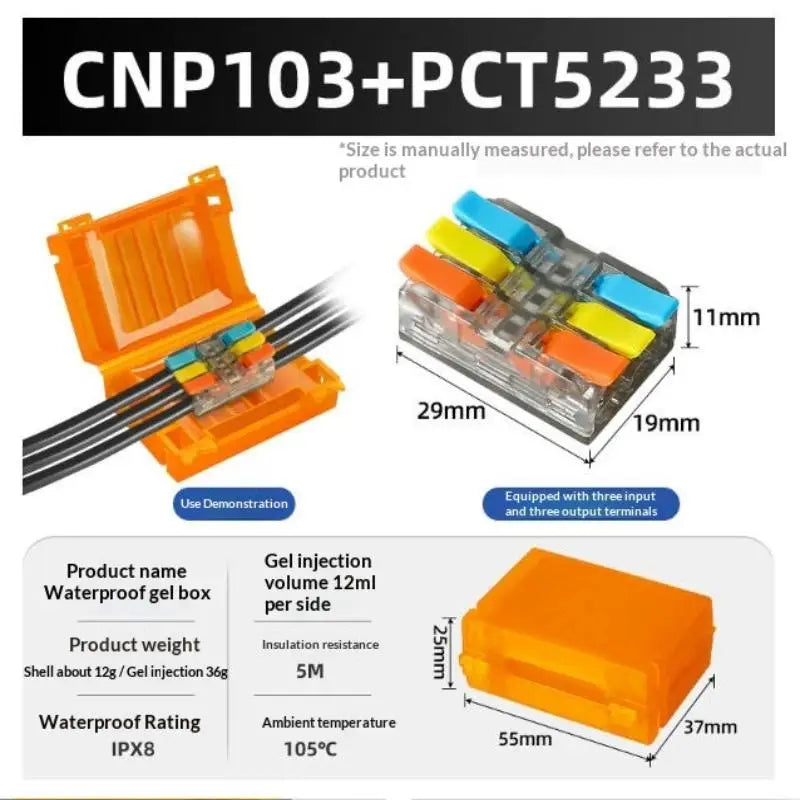 New! 1 Set Waterproof CNP106 IPX8 Mini Gel Wire Connector Junction Box Outdoor Easy Universal Wiring Rainproof Terminal Blocks