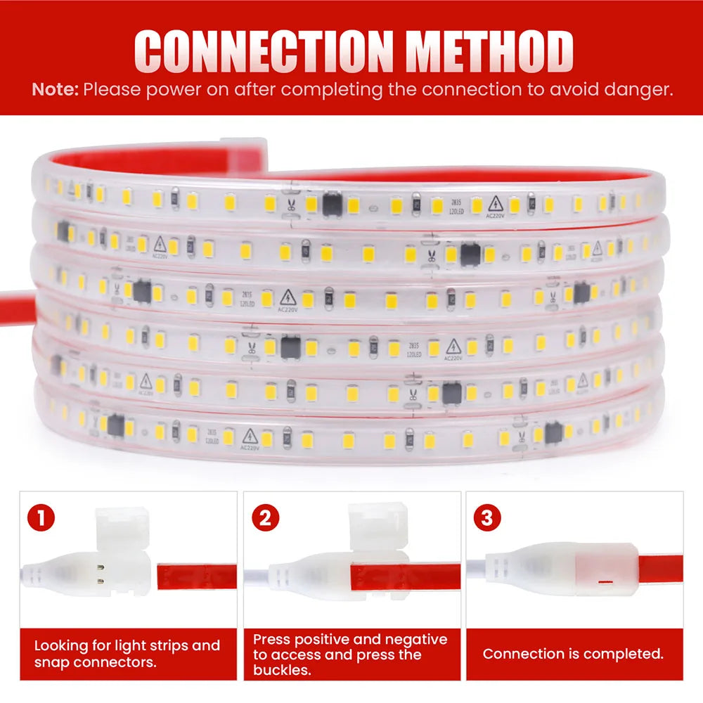 Dimmable LED Strip Light 220V Switch EU Power Dimmer Kit Waterproof 2835 120LEDs/M High Bright Flex Tape Home Decor 0.5M 10M 20M