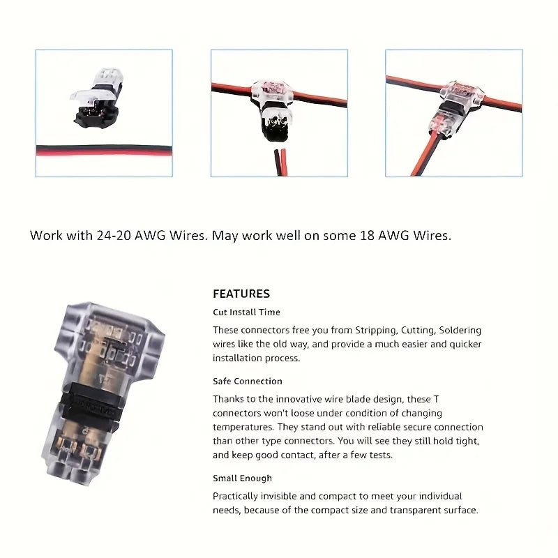 10/100PCS Wire Cable Snap In T2 Connector No-solder No-peel Quick Terminal Connections Joiners Auto Plug Electrical Accessories