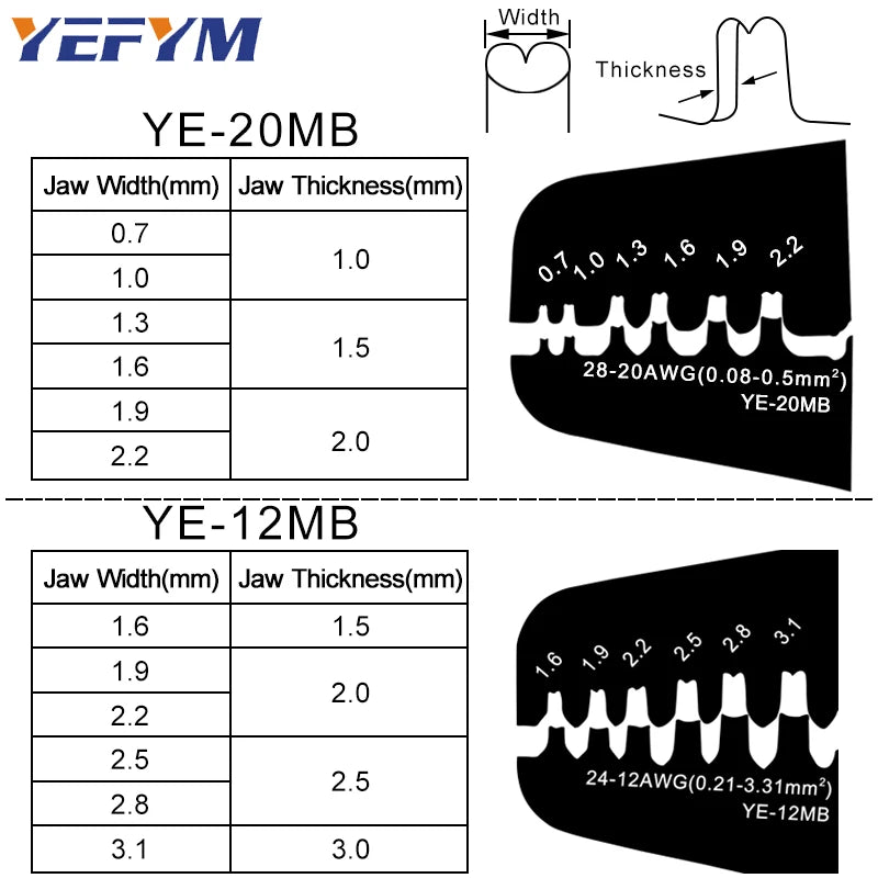 SH1.0/ZH1.5/PH2.0/XH2.54/SM2.54/2510/VH3.96/5557/5559 Molex Tyco JST Spade Terminals Pliers YE-12MB/20MB Crimping Tools YEFYM