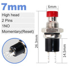 5mm 7mm 10mm Mini Push Button Switch Latching Self Reset Red High Head Small Buttons Switches 2 pins 1NO 1NC 3A/125V 1A/250V