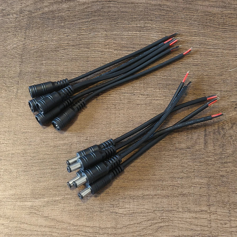 Black 15cm DC Cable 5.5 x 2.1mm DC Plug Jack Connector Wire Pigtail Male Female 5.5*2.1 Adapter for 5050 3528 LED Strip Light