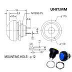 5pcs PBS-33B Self-reset Self-locking DIY Mini 12mm Momentary Push Button Switch 2Pin 1A DC12V 7Colors
